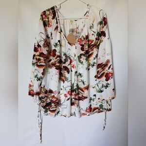 Kori America Womens Floral Blouse Size M Color Cream Red Pink Green